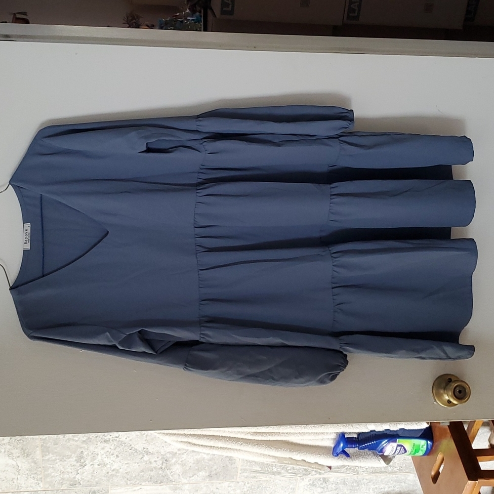 Beyove, blue grey, long-sleeve, dress, size small